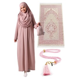 ihvan online, Muslim Dresses for Women, One Piece Long Sleeve Islamic Prayer Dress, Prayer Mat, Beads, Islamic Set, Rose Dry