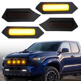ZDEERAOTO 4pc Smoked Housing Amber LED Front Grille Lights DRL Feature Kit for Toyota Tacoma 2024 TRD Off-Road Crew Cab Pickup Accessories