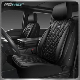 CAR PASS Piping Luxury PU Leather Car Seat Covers,Waterproof Anti Slip Compatible with Seat Armrests,Universal Fit for Suvs,Vans,Trucks,Airbag Safe Easy To Install:_Gray_Full Set=(2 Front+Back) Seats