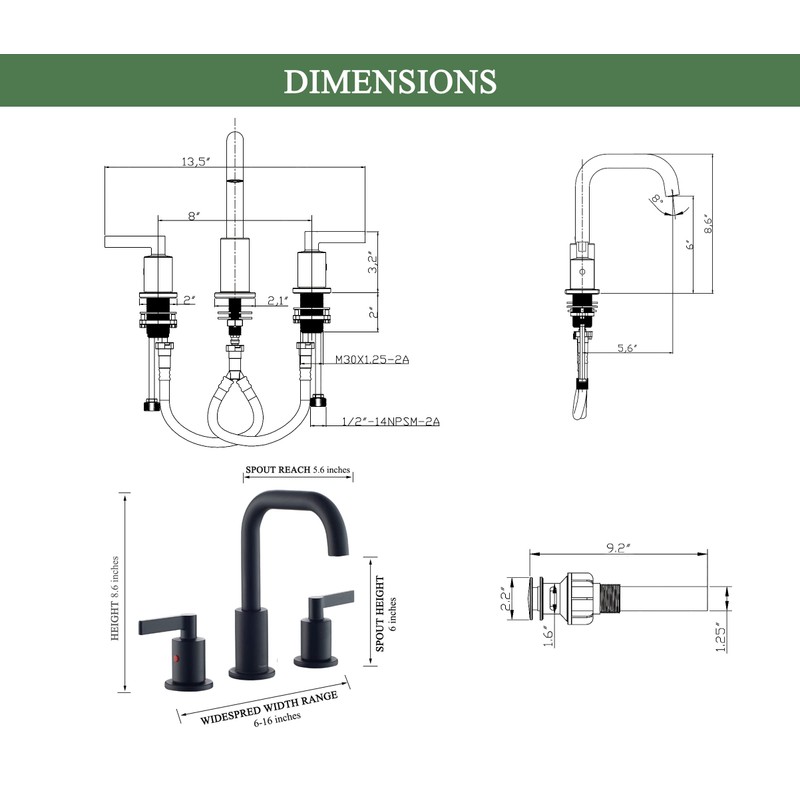 Matte Black 8 Inch Widespread Bathroom Sink Faucet 3 Holes