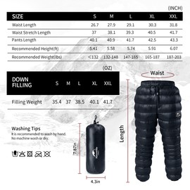 Naturehike DW Down Pants, Men's Women's Pants for Winter, 800FP Warm Windproof Puffy Pants, Hiking Pants for Men & Women