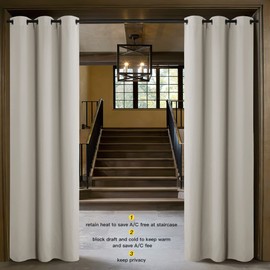 NICETOWN Faux Folding Accordion Doors, Front Door Curtains, Privacy Blackout Cloth Fabric, Living Room Bedroom Divider/Sliding Patio Decor Decoration (1 PCs, 9ft Tall x 5ft Wide, Natural)