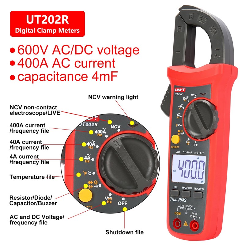UNI-T UT202R Portable Multimeter Automatic Range True RMS Clamp Meter