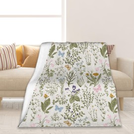 Wildflowers Vintage Garden Plants Herb Flower Botanical Soft Throw Blanket All Season Warm Blankets Lightweight Flannel Throws Blanket for Living Room Bed Couch 50"x60"