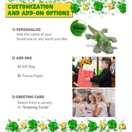 DolliBu Soft Large Alligator Stuffed Animal with Green Plush Shamrock, Cute Green Shamrock Plush, St Patricks Day Stuffed Animal Alligator, Good Luck St Patricks Day Toys for Kids, Baby - 16.5 Inches