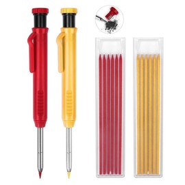 2-Pack Mechanical Carpenter Pencils with Built-in Sharpener, 12 Refills in Black & Red, Deep Hole Marker, Heavy Duty Woodworking Construction Tools - Color: Red&Yellow