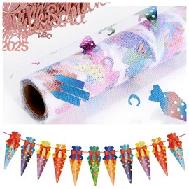 Set of 3 First Day at School Decoration Set with 28 cm x 3 m Table Decoration, Garland Hanging Decoration and Confetti, School Cone Table Decoration for First Day of School, First Day of School, Girls