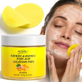 Turmeric Kojic Acid Cleansing Pads for Face 60 Pcs Turmeric Face Scrub for Dark Spots Vitamin C Exfoliating Pads Even Out Skin Tone with Exfoliating Cotton Rounds