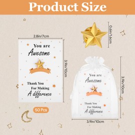 50 Sets Employee Appreciation Gifts Star Pins Thank You Gifts Star Badge Lapel Pins Inspirational Cards Organza Bags for Coworkers Teacher Employee Team Volunteer Staff Recognition Awards Ceremony