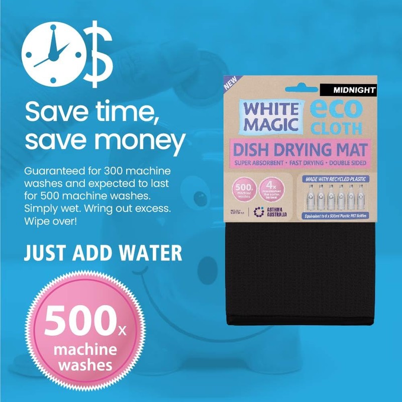 White Magic Microfibre Dish Drying Mat, Midnight
