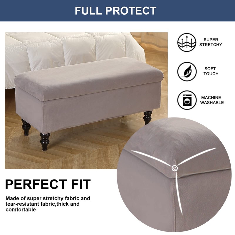 FUANGUI Ottoman Cover Stretch Storage Ottoman Bench Slipcover Jacquard Folding