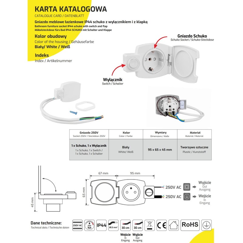 Möbel built-in socket IP44, switch, all-in-one, natural white