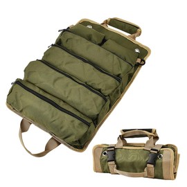 JSCARLIFE Tool Bag Roll Up, Heavy Duty Tool Organizer Portable Tool Storage Bag with 2 Detachable Multi-Pocket Tool Pouch Compact Carrier Bag for Electrician Mechanic, Father Day Dad Gift (Green)