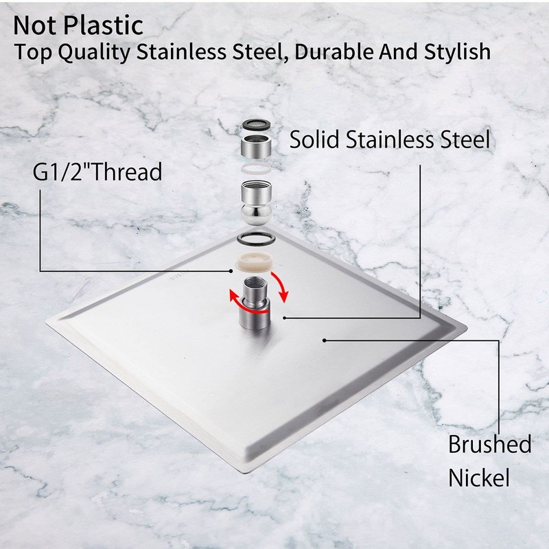 GGStudy High Pressure Square Shower Head 12 Inches Large Stainless