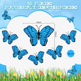 Wettarn 20 Pcs Butterfly Centerpieces for Tables Butterfly Party Decorations 3D Golden Table Toppers Centerpiece for Girl Party Birthday Baby Shower(10 x 7 In,Dark Blue)