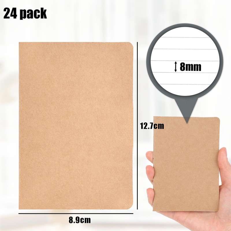 Koogel 24PCS Mini Notebooks,Lined Pocket Notepads 8.9x12.7cm Brown Notebooks Small