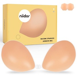 Niidor Adhesive Bra Strapless Sticky Invisible Silicone Bra for Backless Dress with breath Covers, Comfort Gift for her, girls accessories,womenswear, lady underswear, springtok:_Tan_B