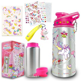 Kdemeng DIY Decorate Your Own Water Bottle for Girls with Trendy Stickers - 5 6 7 8 10 Year Old Girl Birthday Gift (Unicorn)