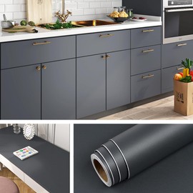 Livelynine 24x394" Gray Wallpaper Peel and Stick Removable Dark Grey Contact Paper for Cabinets Drawers Kitchen Vinyl Wrap Heavy Duty Cabinet Stickers Thick Counter Top Adhesive Covering Waterproof