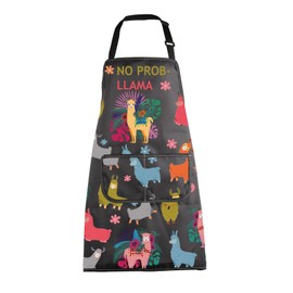 MBMSO No Problem Llama Aprons with Pockets Funny Llama Gift for Llama Lovers Llama Kitchen Bib Apron for Cooking Grooming BBQ, Llama Apron-b, Standard