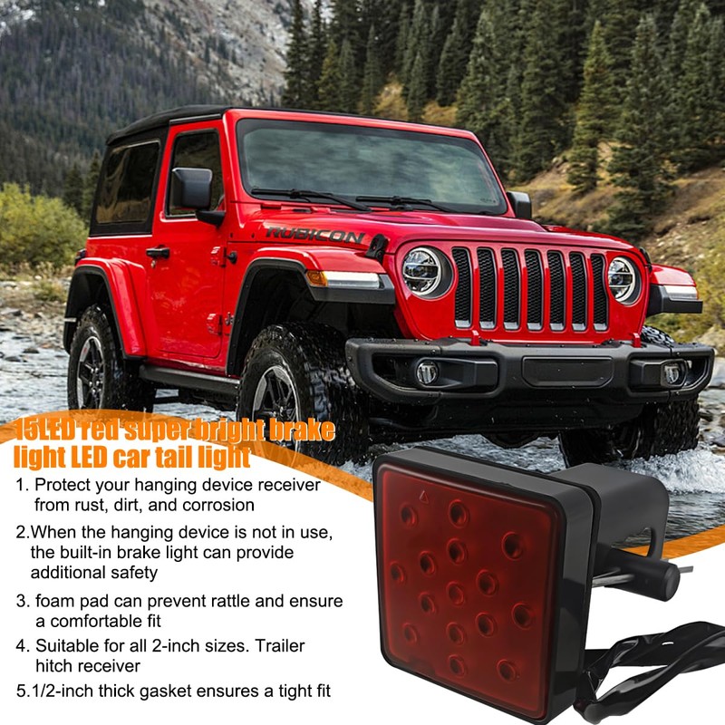 HZEL Trailer Hitch Receiver Cover with 15 LED Brake Lights,