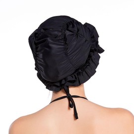 ZARSIO Fabric Swim Cap for Women Pleated Nylon Cloth Swimming Cap Pleated Elastic Comfort Bathing Cap for Long Hair (Black)