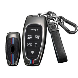 HIBEYO 6 Button Key Fob Cover for Hyundai Sonata 2020 2021 2022 2023 Santa Fe Accessories Alloy+TPU Material Double Protector Key Shell Cover for Hyundai Elantra Key-6 Button Black