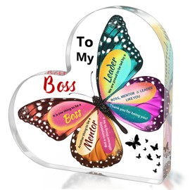 SUEHHYY Christmas Gifts for Boss Women Men, Acrylic Heart Sign Office Keepsake Presents, Birthday Boos Day Farewell Leaving Going Away Retirement Thank You Appreciation Boss Gifts for Him Men