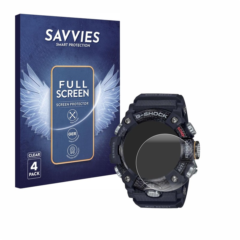 Savvies (4 Pack Full-Screen Protection Film compatible with Casio G-Shock