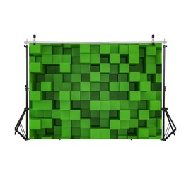 ZZBYSM 7X5FT Cube Pattern Photo Backdrop Green Square Party Photography Background Event Decoration Backdrop Cartoon Theme Birthday Party Wedding BY318