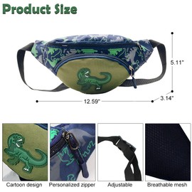 Kids Fashion Waist Packs Toddler Boys Girls Cartoon Dinosaur Fanny Pack Crossbody Chest Bum Belt Bag for Trip,Hiking, Camping,Sports (Green)