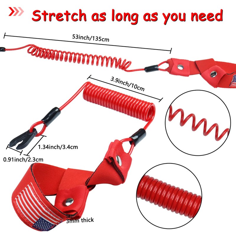 ボートキルスイッチ ランヤードスーツ すべてのヤマハジェットスキー、ウェイバーナー、マリン船外モーターエンジンカットオフストップテザーリストストラップ EW2-68348-00-00 交換用 (赤に米国旗付き)