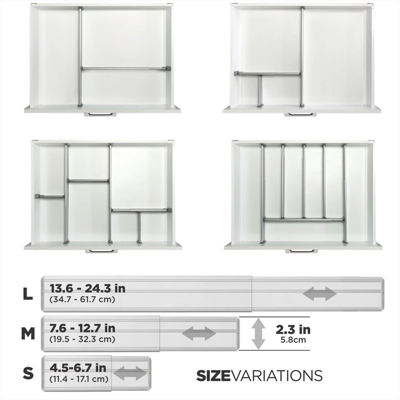 Practical Comfort Custom Drawer Organizer 6 Adjustable Aluminum Dividers, Black