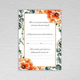 Pack of Funeral Invitation Announcement cards Floral Invites: Burnt Orange Floral Funeral Invitations (Pack of 50 without Envelopes)