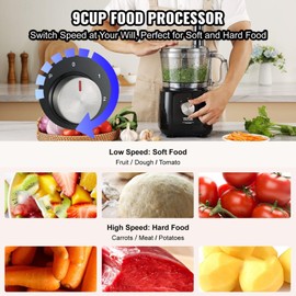 Food Processor, 9-Cup Vegetable Chopper for Chopping, Slicing, Shredding, Puree, and Kneading, 600 Watts Stainless Steel Blade Professional Electric Food Chopper, Easy Assembly & Clean, Black