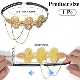 CABODYALS 1920s Flapper Headbands Gold Flower Rhinestone Tassel Vintage Headpiece Pearl Beaded Crystal Head Bands Roaring 20s Great Gatsby Headband Chain for Women Theme Party Outfit Hair Accessory
