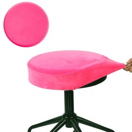 SINOSSO Bar Stool Cover, Super Soft Velvet Dia.13-15.5" Round Stretchy Washable Dustproof Slipcover for Upholstered Furniture (M, Hot Pink,1 Count)
