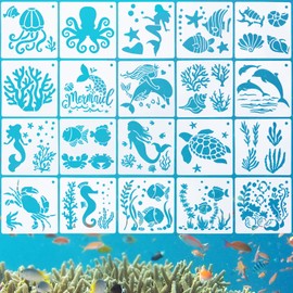 Abeillo Pack of 20 Sea Animal Stencils, Sea Painting Templates, Reusable Drawing Stencils for DIY, Crafts, Scrabooking, Wooden Wall - 13 x 13 cm