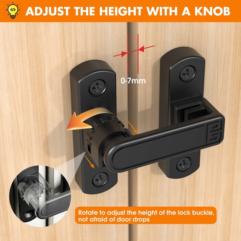 Barn Door Lock, 90/180 Degree Door Latch, Adjustable Lock Height
