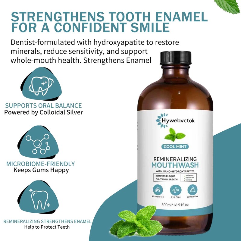 Cool Mint Remineralizing Mouthwash,Nano Hydroxyapatite Mouthwash,16.91Fl Oz