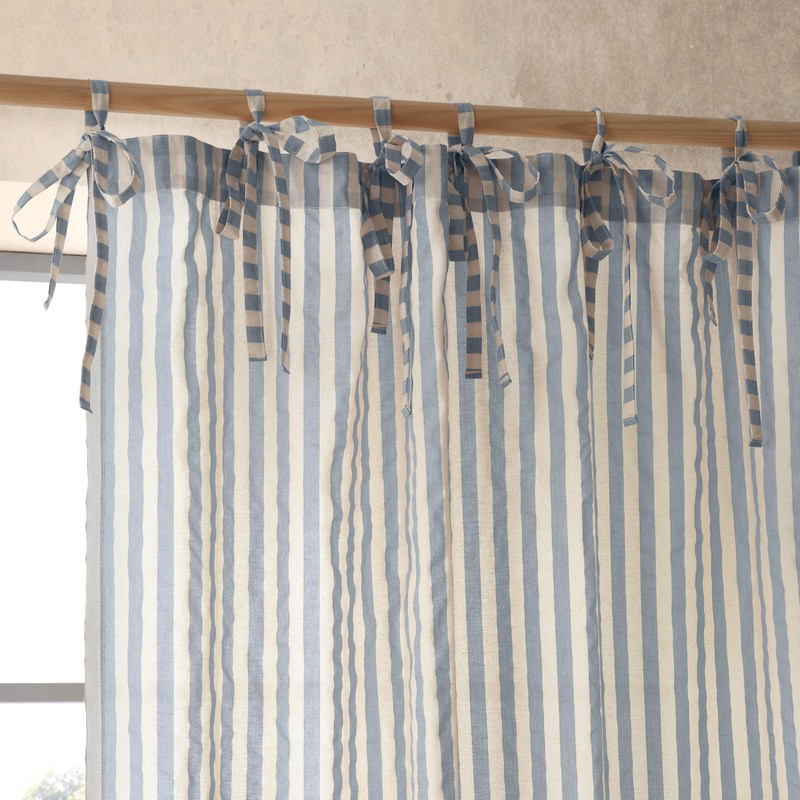 Pineapple Elephant Zanzibar Woven Stripe 140x229cm Voile Curtain Panel Blue