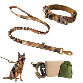 Trail Tail Tactical Dog Collar and Leash Set, Adjustable Large Dog Training Collar with Handle,Heavy Duty Metal Buckle for Dogs,and 6 in 1 Adjustable Paracord Bracelet (Tactical, L)