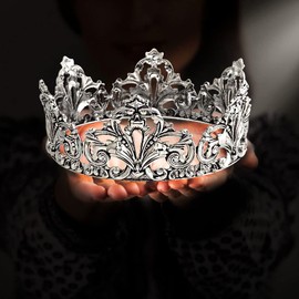 YADIRF - Diademas de aleación de rey y reina, corona redonda completa, coronas de princesa, coronas para desfile y fiesta, accesorios para el cabello, Mediano, aleación, No es una piedra preciosa