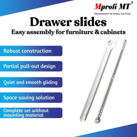 Mprofi MT® 2 Pieces, 1 Pair, Drawer Runners - Drawer Slides - 350mm Length, Load Capacity 30kg - White - Draw Sliders - Partial Extension Ball Bearing - Kitchen Cabinet Draw Runners