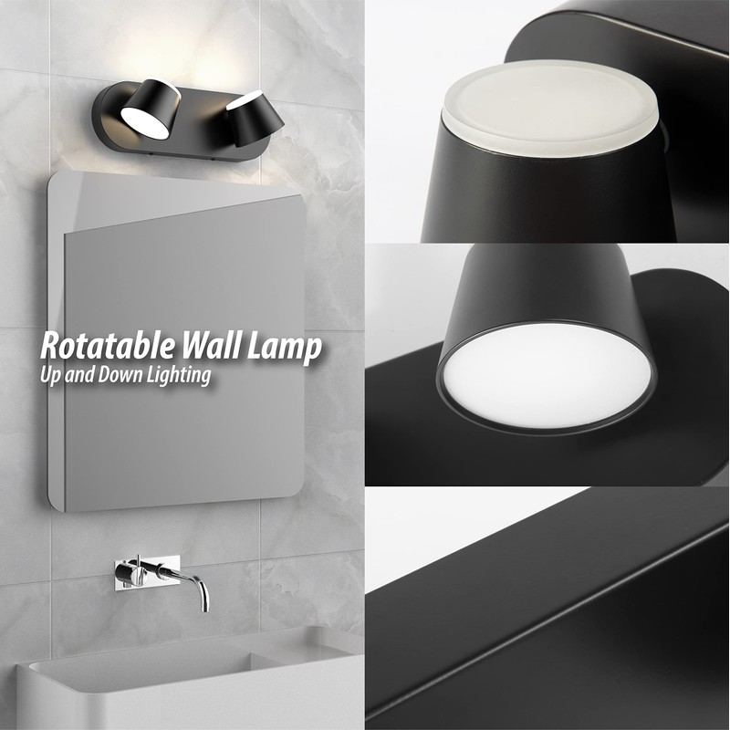 URSOLA 2 Light Bathroom Vanity Light, LED Black Bathroom Light