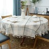 Dimatic Heavy Weight Cotton Linen Tablecloth, Plaid Tassel Round Table