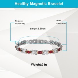 EnerMagiX Magnetic Bracelets for Women, Stainless Steel Magnetic Bracelet with Red Stones, Fashion Magnetic Jewelry