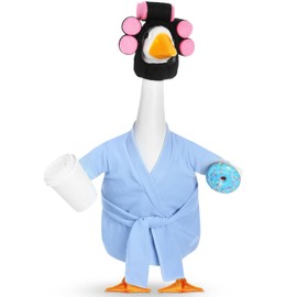 Shyyween Lady Porch Goose Outfit for 23'' Cement Plastic Lawn Goose Statue Clothes Bathrobe Coffee Cup Curlers for Outdoor Garden Yard Patio Decoration(Purple)