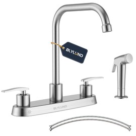 BLYLUND Commercial Bar Sink Faucet 4 Inch Center Deck Mount, Stainless Steel High Arch 2 Hole Utility Sink Faucets with Dual Lever Handles for Laundry Campers (Brushed Nickel) (Brushed Nickel-D)
