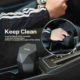 Flaconi Car Bin,Car Accessories,Car Bins forFront of Car,Car Trash Can,Car Rubbish Bin,Car Trash Can with Lid,Diamond Design Small Automatic Portable Trash Can,Fit for Cars,Trucks,Campers,etc (Black)